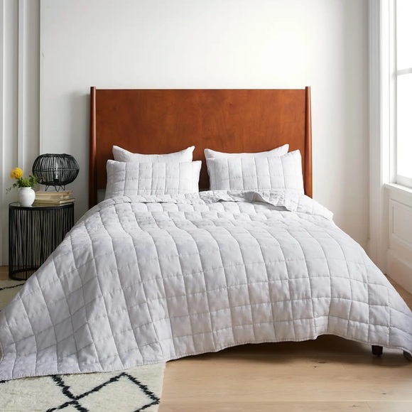 NWT QUINCE European Linen Box Quilt Full/Queen Light Grey 1316 - Picture 3 of 8